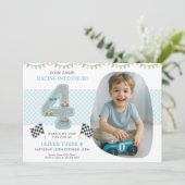 Race Car Theme 4th Birthday Party 招待状 (スタンド正面)