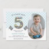 Race Car Theme 5th Birthday Party 招待状 (正面)