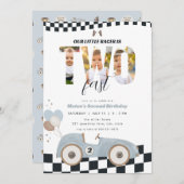 Race Car Two Fast Second Birthday Invite w/ Photo 招待状 (正面/裏面)