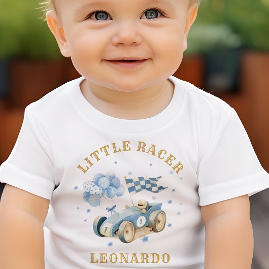 Race Car Watercolor Little Racer Boy ベビーTシャツ