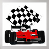 Race Car with Checkered Flag ポスター (正面)