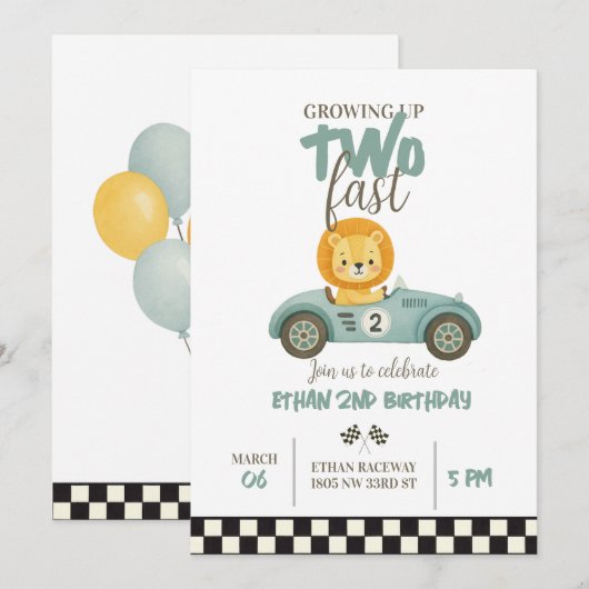 Race On Over – Car-Themed Birthday Invite 招待状 (正面/裏面)