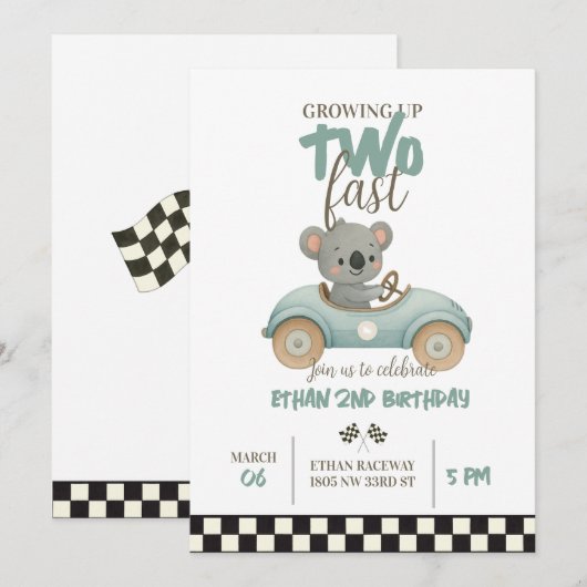 Race On Over – Car-Themed Birthday Invite 招待状 (正面/裏面)