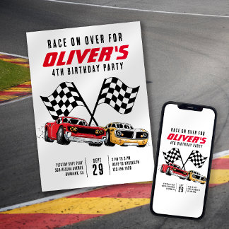 Race on Over Cars Birthdayパーティー 招待状