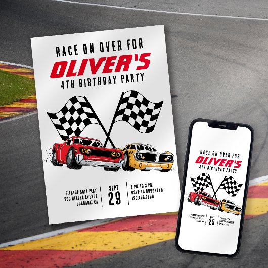 Race on Over Cars Birthdayパーティー 招待状