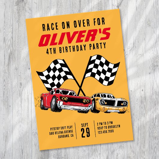 Race on Over Cars Birthdayパーティー 招待状