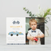 Race On Over RaceCar Photo Any Age誕生日招待状 サンキューカード (スタンド正面)