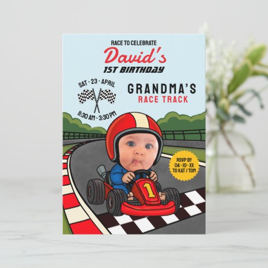 Race to Celebrate! Custom 1st Birthday 招待状 (スタンド正面)