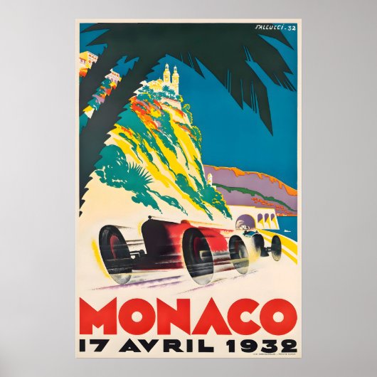 Racecar Art Monaco Racing Poster 1932 Print ポスター (正面)