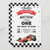 Racecar First Birthday Retro Watercolor 招待状 (正面/裏面)