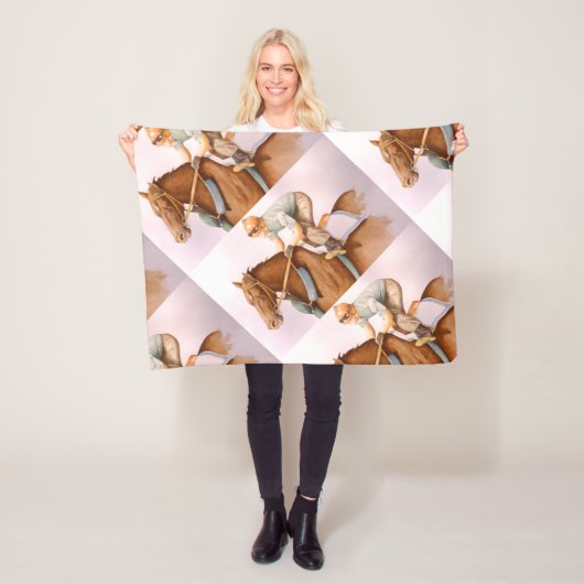 RaceHorseおよびJockeyWaterColor フリースブランケット (インサイチュ)