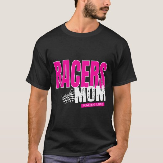 Racers Mom Checkered Flag Mom Racing Tシャツ (正面)