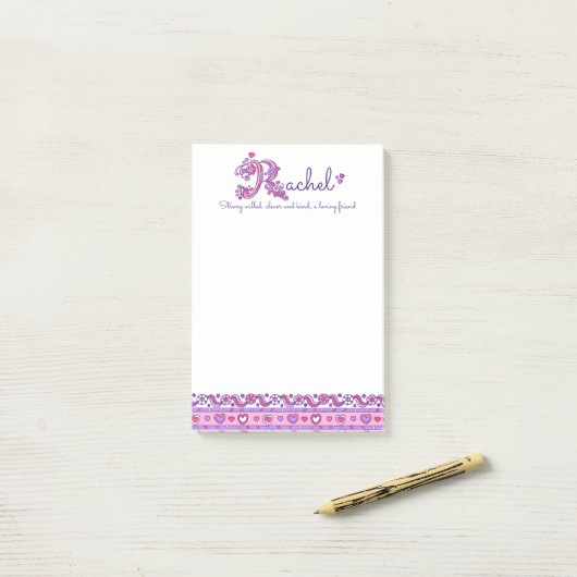 Rachel パーソナライズされた Rの名前はノートを投稿することを意味する ポストイット (デスク上)