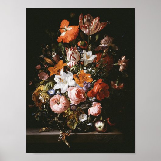 Rachel Ruysch - Flowers In A Glass Vase ポスター (正面)