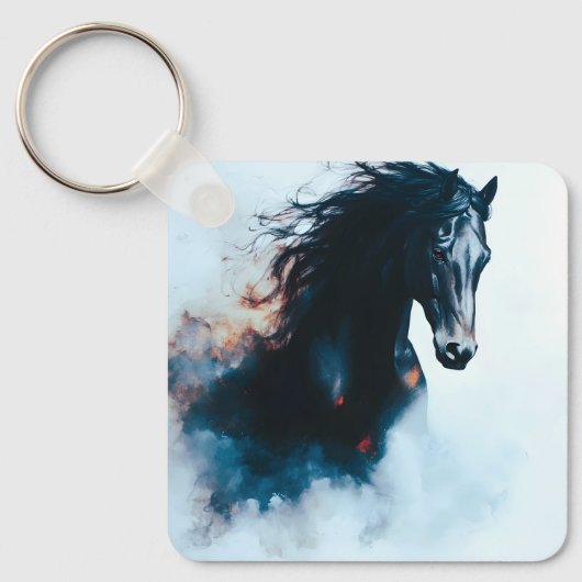 Racing Black Horse Portrait Minimalist キーホルダー (正面)