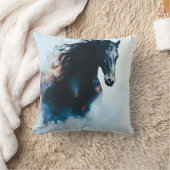  Racing Black Horse Portrait Minimalist クッション (ブランケット)