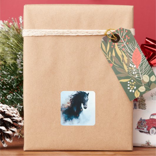  Racing Black Horse Portrait Minimalist スクエアシール (クリスマス)
