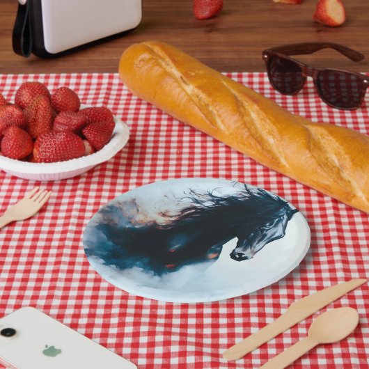 Racing Black Horse Portrait Minimalist ペーパープレート (ピクニック)