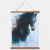  Racing Black Horse Portrait Minimalist 吊り下げ型タペストリー (正面)