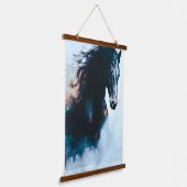  Racing Black Horse Portrait Minimalist 吊り下げ型タペストリー (傾斜あり)