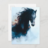  Racing Black Horse Portrait Minimalist 案内ポストカード (正面/裏面)