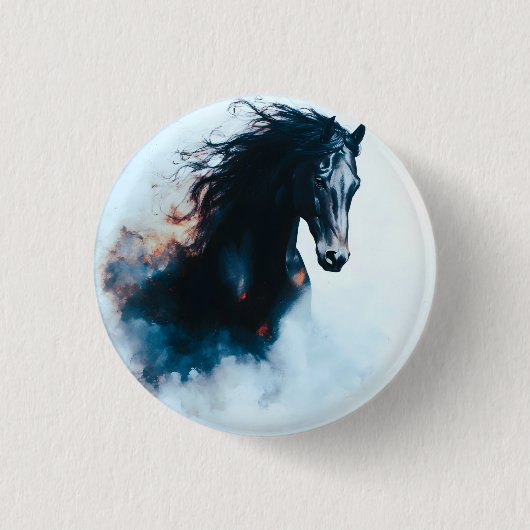 Racing Black Horse Portrait Minimalist 缶バッジ (正面)