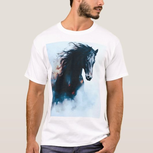  Racing Black Horse Portrait Minimalist Tシャツ (正面)