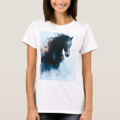 Racing Black Horse Portrait Minimalist Tシャツ (正面)