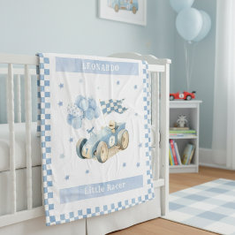 Racing Car Checkered Blue Flag Little Racer フリースブランケット