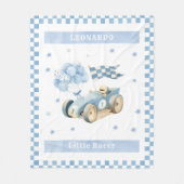 Racing Car Checkered Blue Flag Little Racer フリースブランケット (正面)