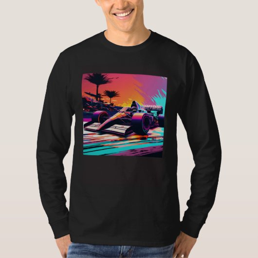 Racing Car for Mechanic Sports fan Retro Sunset Tシャツ (正面)