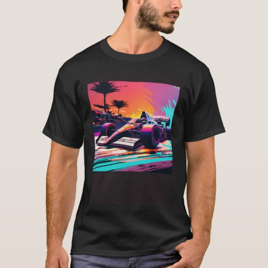 Racing Car for Mechanic Sports fan Retro Sunset Tシャツ (正面)