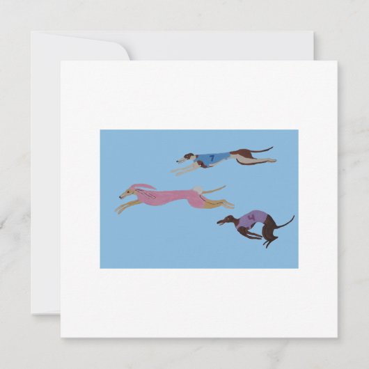 Racing Greyhounds with lead dog in Bunny suit カード (正面)