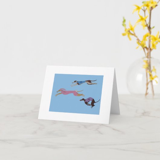 Racing Greyhounds with lead dog in Bunny suit カード (黄色い花)