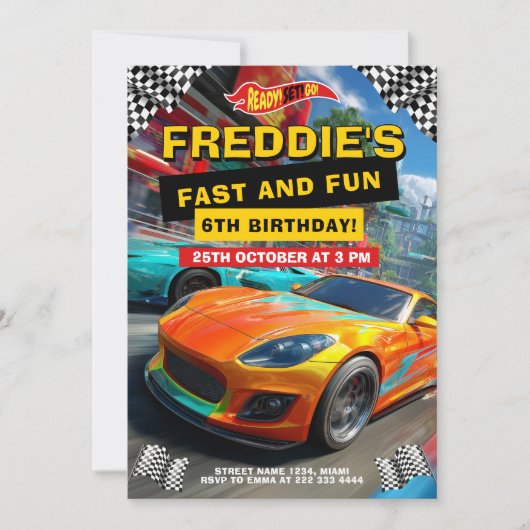 Racing Hot Car Birthday Party 招待状 (正面)