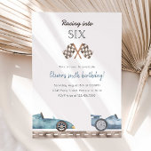 Racing Into Six Blue Car 5th Birthday Invitation 招待状