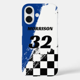 Racing Name Number Blue Black and White  iPhone 16ケース