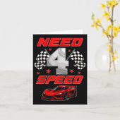 Racing Racecar 4 Year Old 4th Birthday Boy Girl Ne カード (黄色い花)