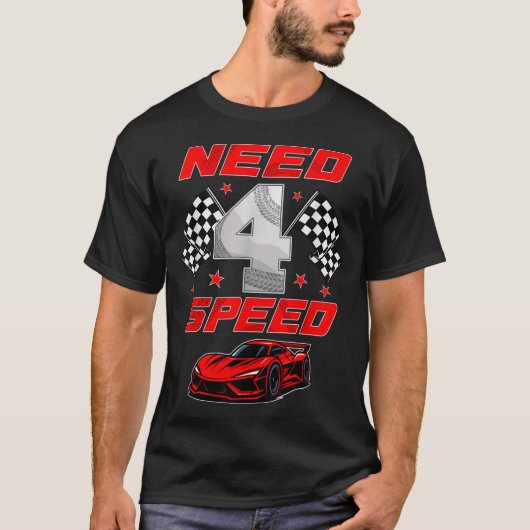 Racing Racecar 4 Year Old 4th Birthday Boy Girl Ne Tシャツ (正面)