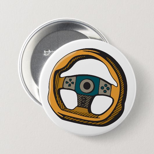 Racing Steering Wheel Controller Gamer 缶バッジ (正面&裏面)