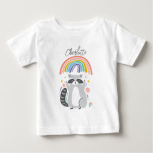RacoonとRainbow Birthday Partyに名前を追加 ベビーTシャツ
