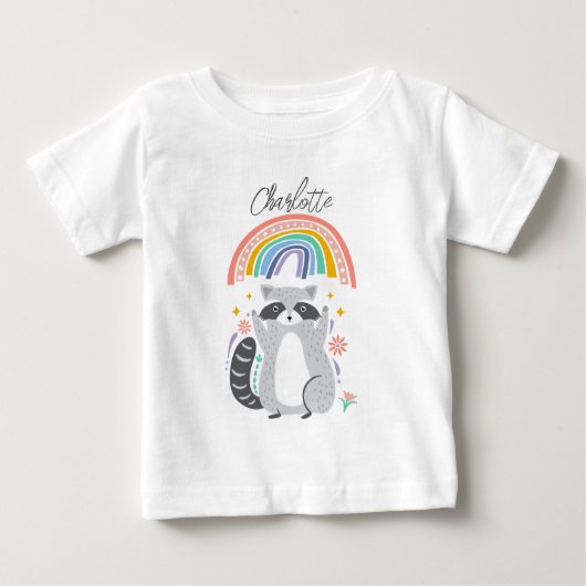 RacoonとRainbow Birthday Partyに名前を追加 ベビーTシャツ (正面)
