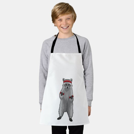 Racoon at Fitness with Dumbbells エプロン (着用した状態)