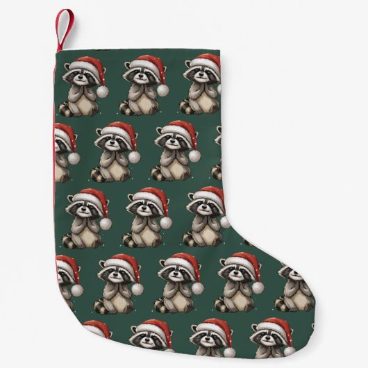 Racoon Christmas Animal Santa Hat Xmas スモールクリスマスストッキング (正面)