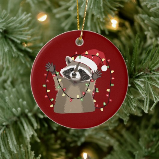 Racoon Lover Christmas Lights Animal Santa Hat  セラミックオーナメント (ツリー)
