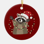 Racoon Lover Christmas Lights Animal Santa Hat  セラミックオーナメント (正面)