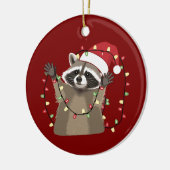 Racoon Lover Christmas Lights Animal Santa Hat  セラミックオーナメント (左)