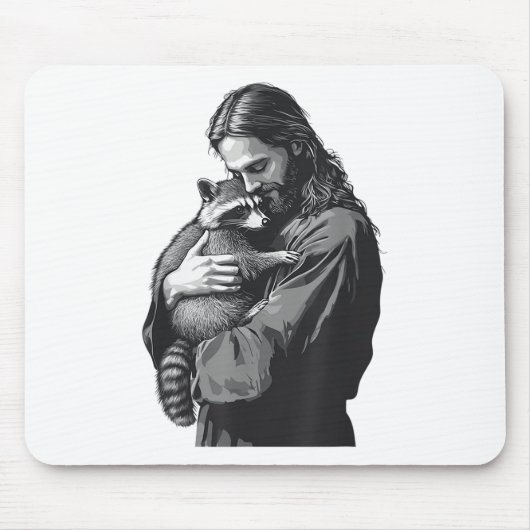 Racoon Lover Trash Panda Christian Jesus Holding A マウスパッド (正面)