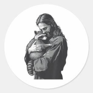 Racoon Lover Trash Panda Christian Jesus Holding A ラウンドシール