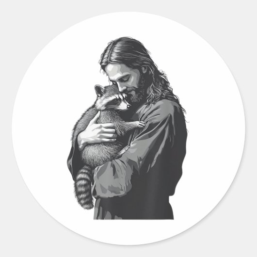 Racoon Lover Trash Panda Christian Jesus Holding A ラウンドシール (正面)